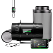 20 cm Smart Abluftset Pro T8 – Rohrventilator, GrowHub E42A+ Temperatur- & Feuchtigkeitscontroller, Aktivkohlefilter & Lüftungsschlauch – Belüftungs- und Filtersystem für Growbox & Hydrokultur