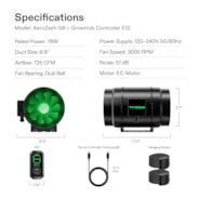 AeroZesh G8 Inline Fan 8″ with E12 Speed Controller, PWM-Controlled EC Fan for Grow Tent Ventilation