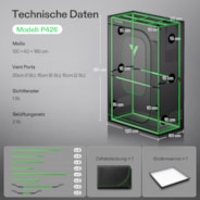 Growbox Pro P426 120 x 60 x 180 cm Indoor Grow Tent 2000D Oxford-Gewebe Hochreflektierendes Mylar und stabile Metallstangen