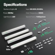 T5 Linear Grow Lights, 5000K Full Spectrum LED Grow Lights for Indoor Plants, SGS Compatible, 6W/Bar, 1ft, 8-Pack