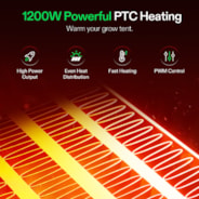 Chauffage PTC AeroFlux W120 VIVOSUN pour tente de culture, avec thermostat, contrôle via application et suivi du VPD