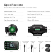 AeroZesh G4 Inline Fan 4″ with E42A Temp. Humidity WiFi Controller, PWM-Controlled EC Fan for Grow Tent Ventilation