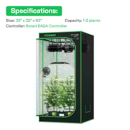 Smart Grow Tent Kit GIY-SGS-27 Pro 2.7x2.7, 2-Plant Complete System, with WiFi E42A Controller, 150W AeroLight LED Grow Light, 4-inch AeroZesh T4 Ventilation Combo, and AeroWave E6 Gen2 Clip-on Fan