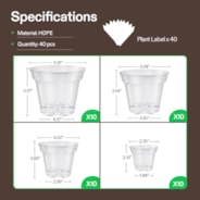 40 Packs 3/4/5/6 Inch Clear Nursery Pots with Drainage Holes