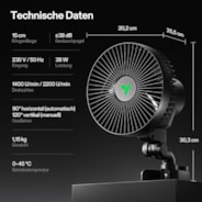 AeroWave A6 Clip Fan für Growzelte, 15 cm automatisch oszillierender Ventilator mit AC-Motor, 1er-Pack
