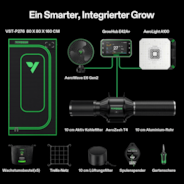 Smart Growbox Komplettset GIY-SGS-27 Pro 80 x 80 x 160 cm, Komplettsystem für 2 Pflanzen, mit WiFi E42A+ Controller, 100W AeroLight LED Pflanzenlampe, 10 cm AeroZesh T4 Abluftset und AeroWave E6 Gen2 Gen2 Clip Fan