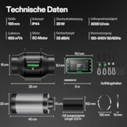 15 cm Smart Abluftset Pro T6 – Rohrventilator, GrowHub E42A+ Temperatur- & Feuchtigkeitscontroller, Aktivkohlefilter & Lüftungsschlauch – Belüftungs- und Filtersystem für Growbox & Hydrokultur