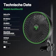 AeroWave E6 Gen2 Clip Fan, EC-Motor, mit automatischer Oszillation, Luftzirkulator für die Growbox, Schwarz
