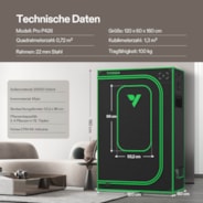 Growbox Pro 60x120x180cm P426, für 2-4 Pflanzen, großes Frontfenster, für den Indoor-Pflanzenanbau