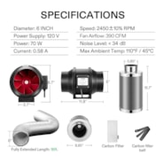 Air Filtration Kit R6 6″, Inline Fan R6 with Variable Speed Controller, Carbon Filter & Ducting Combo