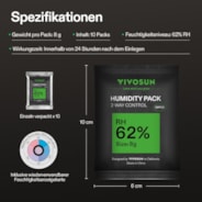 62% RH Two-Way Humidity Control Packs, Size 8 g, 10 Packs, Each for Storing 1 oz, Moisture Balancer with RH Indicator Card for Food & Herb Storage