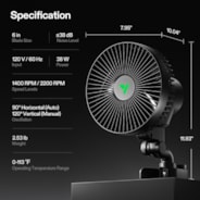 AeroWave A6 Grow Tent Clip Fan, 6" Auto Oscillating Fan with AC Motor, for Hydroponic Ventilation, Black, 1-Pack