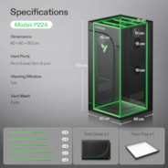 Grow Tent Pro 2x2 P224, High Reflective Mylar with 2000D Oxford Canvas & Heavy-Duty Metal Support 24"x24"x48"