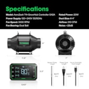 AeroZesh T4 Inline Fan 4″ with E42A Temp. Humidity WiFi Controller, PWM-Controlled EC Fan for Grow Tent Ventilation