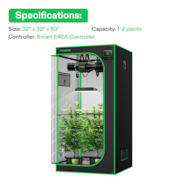 Smart Growbox Komplettset GIY-SGS-27 80 x 80 x 160 cm, Komplettsystem für 2 Pflanzen, mit WLAN E42A Controller, 150W AeroLight SE LED Pflanzenlampe und 10 cm AeroZesh G4 Abluftset