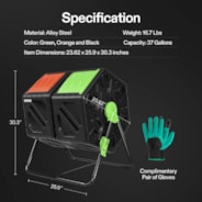 Dual Chamber Tumbling Composter, 2X 18.5 Gallon Compost Bin, Heavy-Duty Compost Tumbler w/Sliding Door, Lockable Brake and Rotating Design, Outdoor