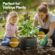 10 Gallon Grow Bags 5-Pack Black Thickened Nonwoven Fabric Pots with Handles, Multi-Purpose Rings