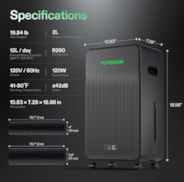 AeroDrain D12 Intelligent Environmental Dehumidifier, up to 12L/day, 2L Water Tank, with Temperature & Humidity Sensor Probe