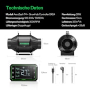 AeroZesh T4 Rohrventilator 10cm mit E42A WLAN-Controller für Temperatur und Feuchtigkeit, PWM-gesteuerter EC-Ventilator für Growbox-Belüftung
