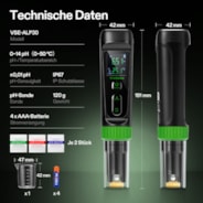 AeroLab Digitales pH Messgerät mit ATC und Sonde, Messbereich 0,00–14,00, hochpräzise und tragbar für Wasser, Nährlösungen, Aquarien und Pools