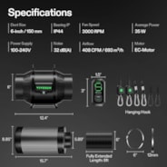 Smart Air Filtration Kit 6″, AeroZesh T6 Inline Fan with E12 Speed Controller, Carbon Filter & Ducting Combo