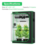 Smart Grow Tent Kit Pro 2x4, 2-Plant Complete System, with WiFi E42A+ Controller, 200W AeroLight Wing LED Grow Light, 4-inch AeroZesh T4 Ventilation Combo, and AeroWave E6 Gen2 Clip-on Fan