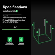 16mm Grow Tent Pole-C for 3x3 Tent 1-Piece, Only for Vivosun Grow Tents