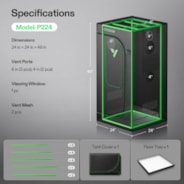 Grow Tent Pro 2x2 P224, High Reflective Mylar with 2000D Oxford Canvas & Heavy-Duty Metal Support 24"x24"x48"
