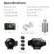 Smart Air Filtration Kit Pro 4″, AeroZesh S4 Inline Fan with E42A Temp. Humidity WiFi Controller, Carbon Filter & Ducting Combo