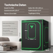 Growbox Pro 150x150x200cm P558, für 6-10 Pflanzen, großes Frontfenster, für den Indoor-Pflanzenanbau
