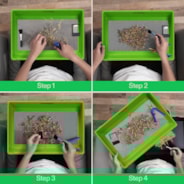 2-in-1 Trimming Tray, 4.1" Deep , with 150 Micron Mesh Sifter, Bottom Harvest Bin, Brush and Magnifying Card, Green