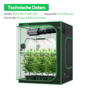 Smart Grow Tent Kit GIY-SGS-55 Pro 5x5, 6-Plant Complete System, with WiFi E42A Controller, 3x 200W AeroLight Wing LED Grow Light, 6-inch AeroZesh T6 Ventilation Combo, and 2x AeroWave E6 Gen2 Clip-on Fan