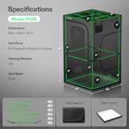 Pěstební stan Pro 120 x 120 x 200 cm P448, vysoce reflexní Mylar s tkaninou Oxford 2000D a zesílenou kovovou konstrukcí