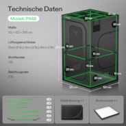 Growbox Pro P448 120 x 120 x 200 cm Indoor Grow Tent 2000D Oxford-Gewebe Hochreflektierendes Mylar und stabile Metallstangen