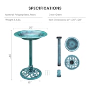 28” Polyresin Lightweight Antique Bird Bath for Outdoors, Gardens, Patio, Yard, Deck, Green