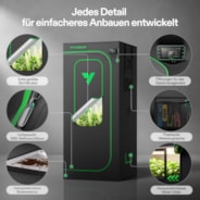 Growbox Pro P236 70 x 70 x 160 cm Indoor Grow Tent 2000D Oxford-Gewebe Hochreflektierendes Mylar und stabile Metallstangen