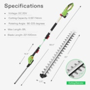 20" Cordless Pole Hedge Trimmer with 20” Dual-Action Laser Blade, Adjustable Cutting Head