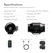 AeroZesh S6 Inline Fan 6″ with E12 Speed Controller, PWM-Controlled EC Fan for Grow Tent Ventilation