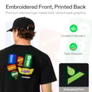 100% Cotton T-shirt L, Black Crew Neck Tee with Front Logo & Plant-Inspired Back Graphic