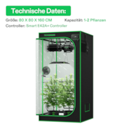 Smart Growbox Komplettset GIY-SGS-27 Pro 80 x 80 x 160 cm, Komplettsystem für 2 Pflanzen, mit WiFi E42A+ Controller, 100W AeroLight LED Pflanzenlampe, 10 cm AeroZesh T4 Abluftset und AeroWave E6 Gen2 Gen2 Clip Fan