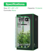 Standard Grow Tent Kit GIY-33 3x3, 3-Plant Complete System, with 200W VS2000 LED Grow Light, and 4-inch Ventilation Combo