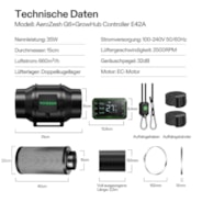 Smartes Abluftset 15 cm, AeroZesh G6 Rohrventilator mit E42A Controller, Kohlefilter & Luftkanal Kombi