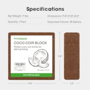 Coco Coir Brick, 11lbs 100% Natural Organic Compressed Coconut Coir Fiber with Low EC