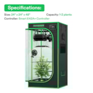 Smart Grow Tent Kit GIY-SGS-22 Pro 2x2, 1-Plant Complete System, with WiFi E42A+ Controller, 100W AeroLight LED Grow Light, 4-inch AeroZesh T4 Ventilation Combo, and AeroWave E6 Gen2 Clip-on Fan