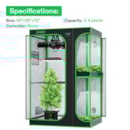 Smart 2-in-1 Grow Tent Kit GIY-SGS-43 3x4, 2-Plant Complete System, with WiFi E42A Controller, AeroLight Wing AW200SE LED Grow Light, and 4-inch AeroZesh G4 Ventilation Combo