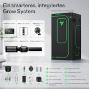 Smart Growbox Komplettset Pro 100 x 100 x 180 cm, Komplettes Grow-Set mit 2-in-1 LED-Lampe mit anpassbarem Spektrum, intelligenter GrowHub-Automatisierung, effiziente Belüftung & 360°-Luftzirkulation, 2000D Mylar-Growzelt