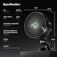 AeroWave A6 Grow Tent Clip Fan, 6" Auto Oscillating Fan with AC Motor, for Hydroponic Ventilation, Black, 2-Pack