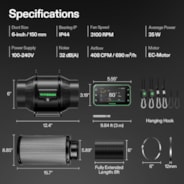 Smart Air Filtration PRO Kit 6", AeroZesh T6 Inline Duct Fan with GrowHub E42A+, Temperature Humidity Controller, Carbon Filter & Ducting Ventilation System for Grow Tent, Hydroponics
