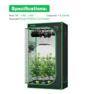 Smart Grow Tent Kit GIY-SGS-32 2x3, 2-Plant Complete System, with WiFi E42A+ Controller, 100W AeroLight LED Grow Light, 4-inch AeroZesh T4 Ventilation Combo, and AeroWave E6 Gen2 Clip-on Fan