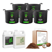 Grow Accessory Kit, with 5-Pack 7 Gallon Black Grow Bags, 32oz Nutrients Base A & B Bundle, and 11lbs Coco Coir Brick
